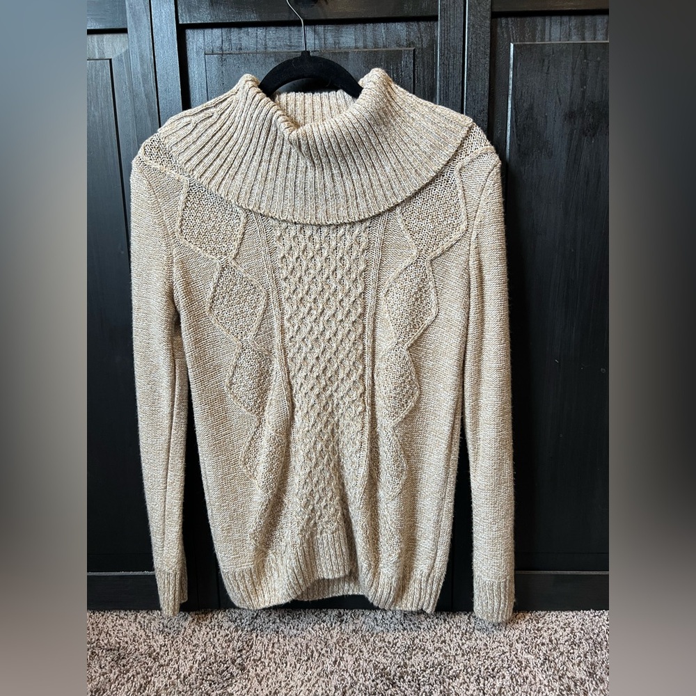 Faded Glory Cream Cowl Neck Sweater with Cable Knit